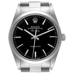 Rolex Air King 34mm Black Dial Smooth Bezel Steel Mens Watch 14000 Box Papers