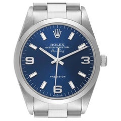 Rolex Air King Blue Dial Domed Bezel Steel Mens Watch 14000 Box Papers