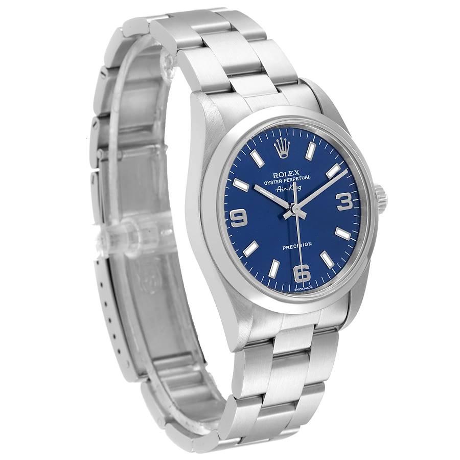 Rolex Air King Blaues Zifferblatt gewölbte Lünette Stahl Herrenuhr 14000 im Zustand „Hervorragend“ in Atlanta, GA