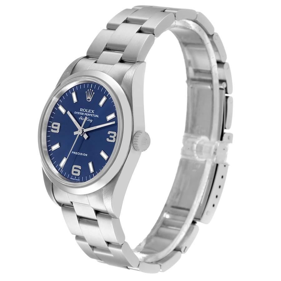Rolex Air King Blaues Zifferblatt gewölbte Lünette Stahl Herrenuhr 14000 1