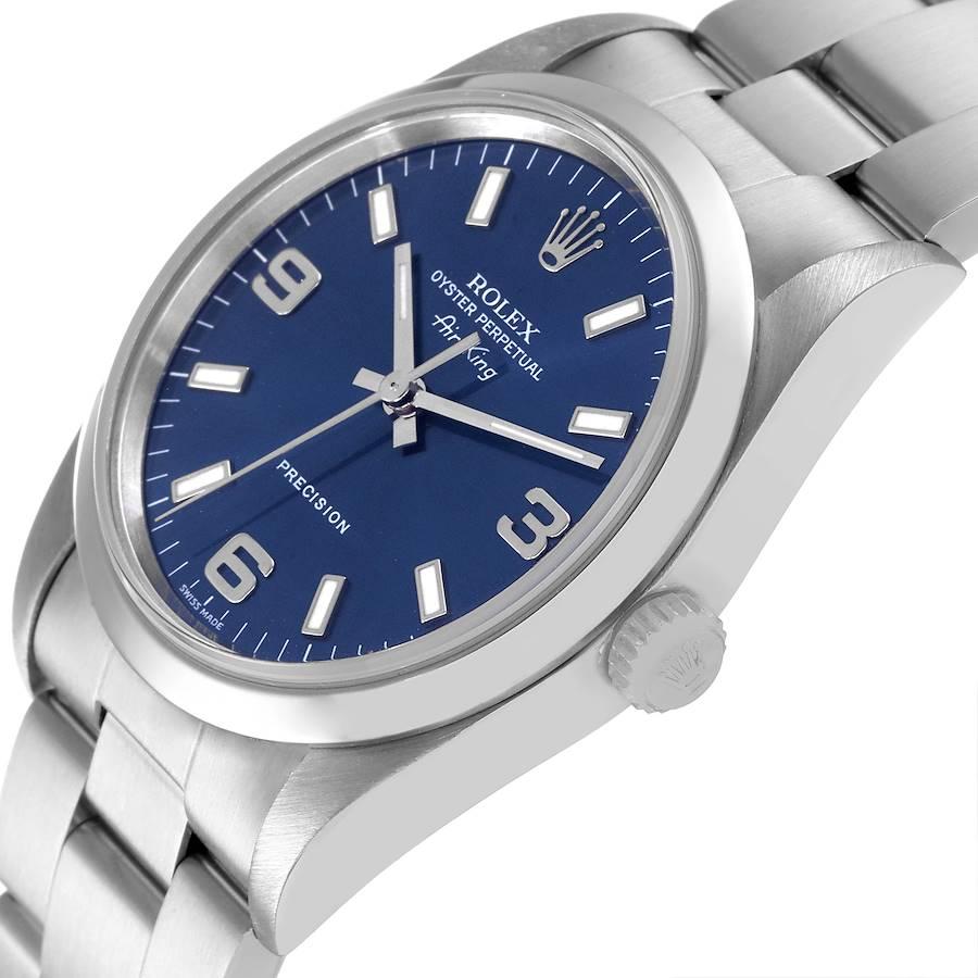 Rolex Air King Blaues Zifferblatt gewölbte Lünette Stahl Herrenuhr 14000 2