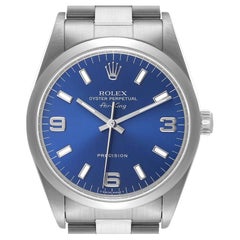 Rolex Air King 34mm Blue Dial Domed Bezel Steel Mens Watch 14000