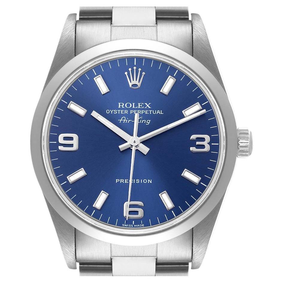 Rolex Air King Blaues Zifferblatt gewölbte Lünette Stahl Herrenuhr 14000
