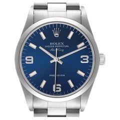 Rolex Air King 34mm Blaue Stahl-Herrenuhr mit gewlbter Lnette 14000
