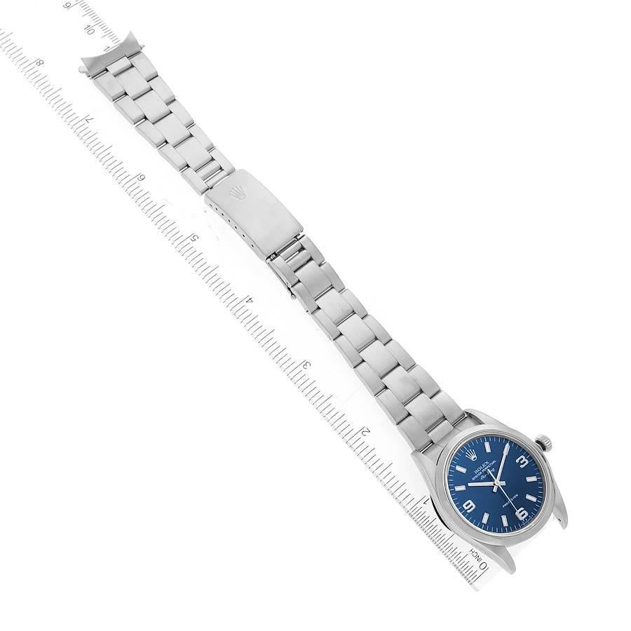 Rolex Air King Blaues Zifferblatt gewölbte Lünette Stahl Herrenuhr 14000 Papiere 7