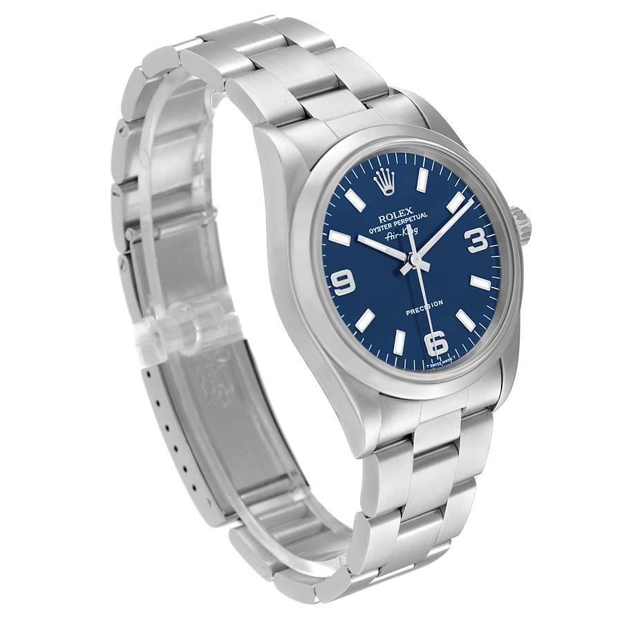 Rolex Air King Blaues Zifferblatt gewölbte Lünette Stahl Herrenuhr 14000 Papiere im Zustand „Hervorragend“ in Atlanta, GA