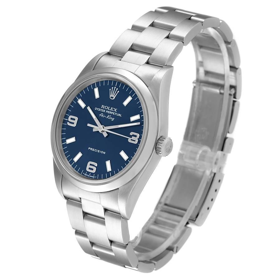 Rolex Air King Blaues Zifferblatt gewölbte Lünette Stahl Herrenuhr 14000 Papiere 1