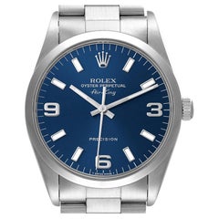 Rolex Air King Blaues Zifferblatt gewölbte Lünette Stahl Herrenuhr 14000 Papiere