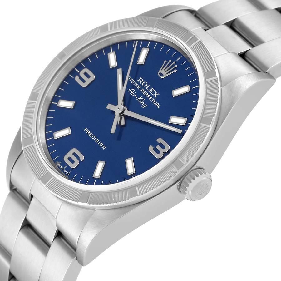 Rolex Air King 34mm Blue Dial Engine Turned Bezel Steel Mens Watch 14010 1