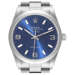 Rolex Air King Blue Dial Smooth Bezel Steel Mens Watch 14000 Box Papers