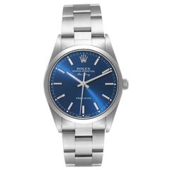 Rolex Air King 34mm Blaue Stahl-Herrenuhr mit Rauchglas-Lünette 14000