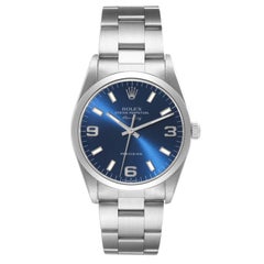 Rolex Air King 34mm Blaue Stahl-Herrenuhr mit Rauchglas-Lünette 14000