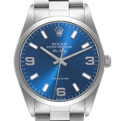Rolex Air King 34mm Blaue Stahl-Herrenuhr mit Rauchglas-Lünette 14000