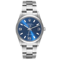 Rolex Air King 34mm Blaue Stahl-Herrenuhr mit Rauchglas-Lünette 14000