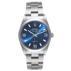 Rolex Air King 34mm Blaue Stahl-Herrenuhr mit Rauchglas-Lünette 14000