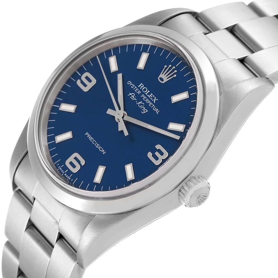 Rolex Air King 34mm Blaue Stahl-Herrenuhr mit Rauchglas-Lünette 14000 2