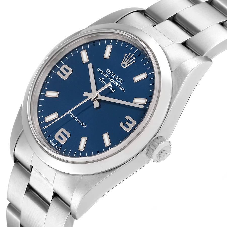 Men's Rolex Air King 34mm Blue Dial Smooth Bezel Steel Mens Watch 14000