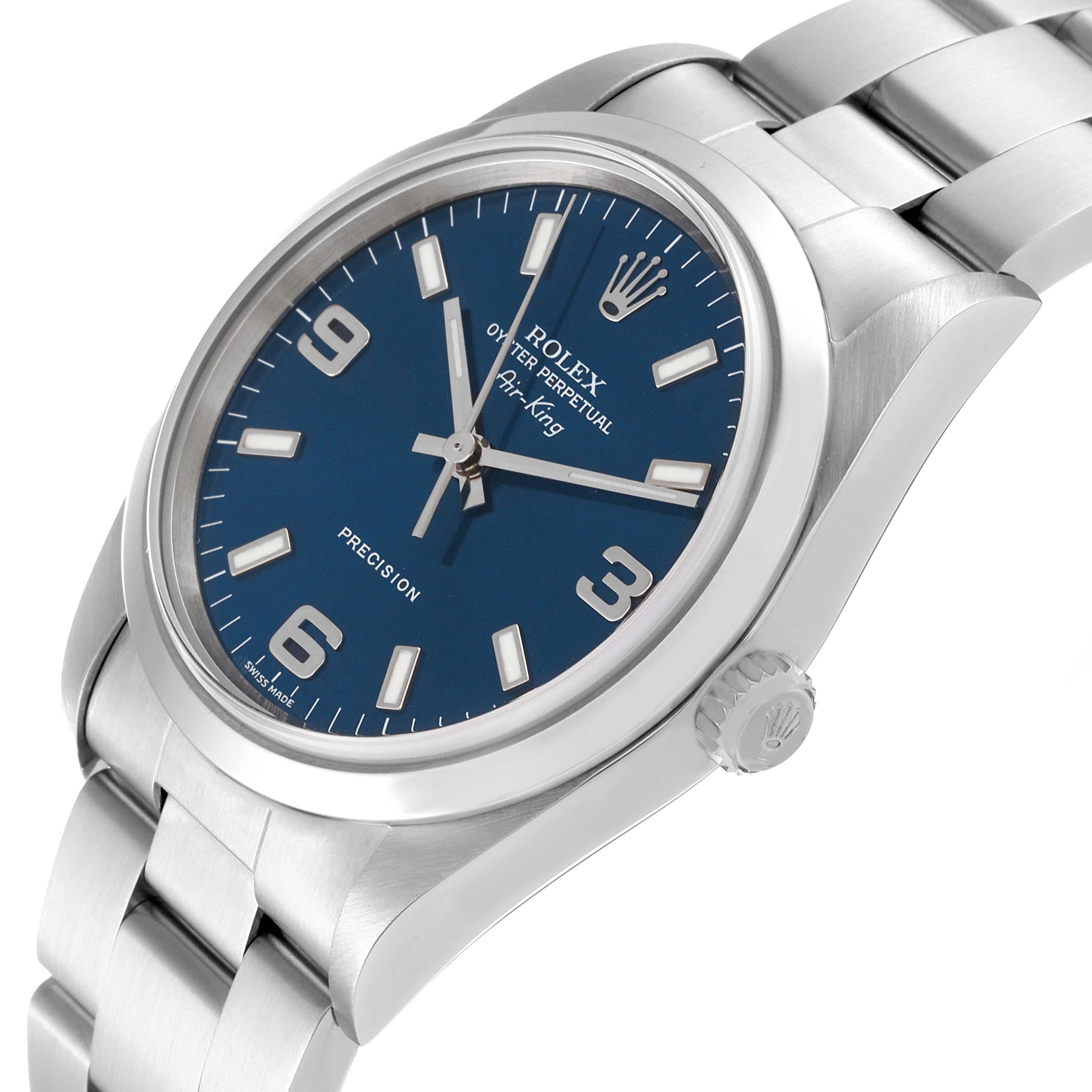 Men's Rolex Air King 34mm Blue Dial Smooth Bezel Steel Mens Watch 14000
