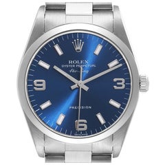Rolex Air King 34mm Blue Dial Smooth Bezel Steel Mens Watch 14000