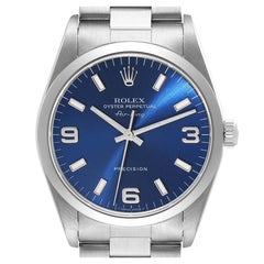 Rolex Air King 34mm Blue Dial Smooth Bezel Steel Mens Watch 14000