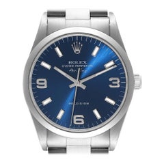 Rolex Air King 34mm Blue Dial Smooth Bezel Steel Mens Watch 14000