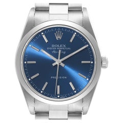 Rolex Air King 34mm Blue Dial Smooth Bezel Steel Mens Watch 14000