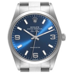 Rolex Air King 34mm Blaue Stahl-Herrenuhr mit Rauchglas-Lünette 14000