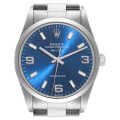 Rolex Air King 34mm Blaue Stahl-Herrenuhr mit Rauchglas-Lünette 14000