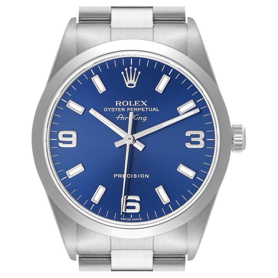 Rolex Air King Blue Dial Smooth Bezel Steel Mens Watch 14000 Box Papers