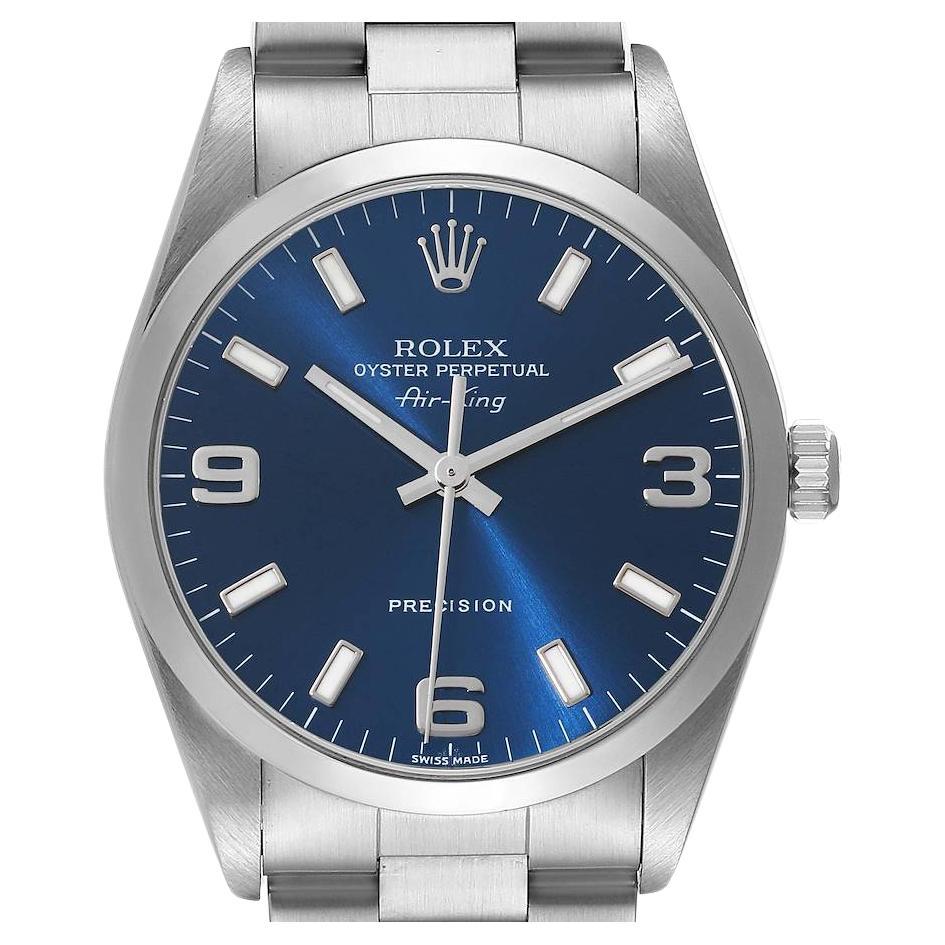 Rolex Air King Blue Dial Smooth Bezel Steel Mens Watch 14000 For Sale