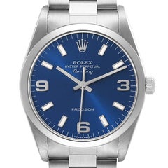 Rolex Air King 34mm Blaue Stahl-Herrenuhr mit Rauchglas-Lünette 14000