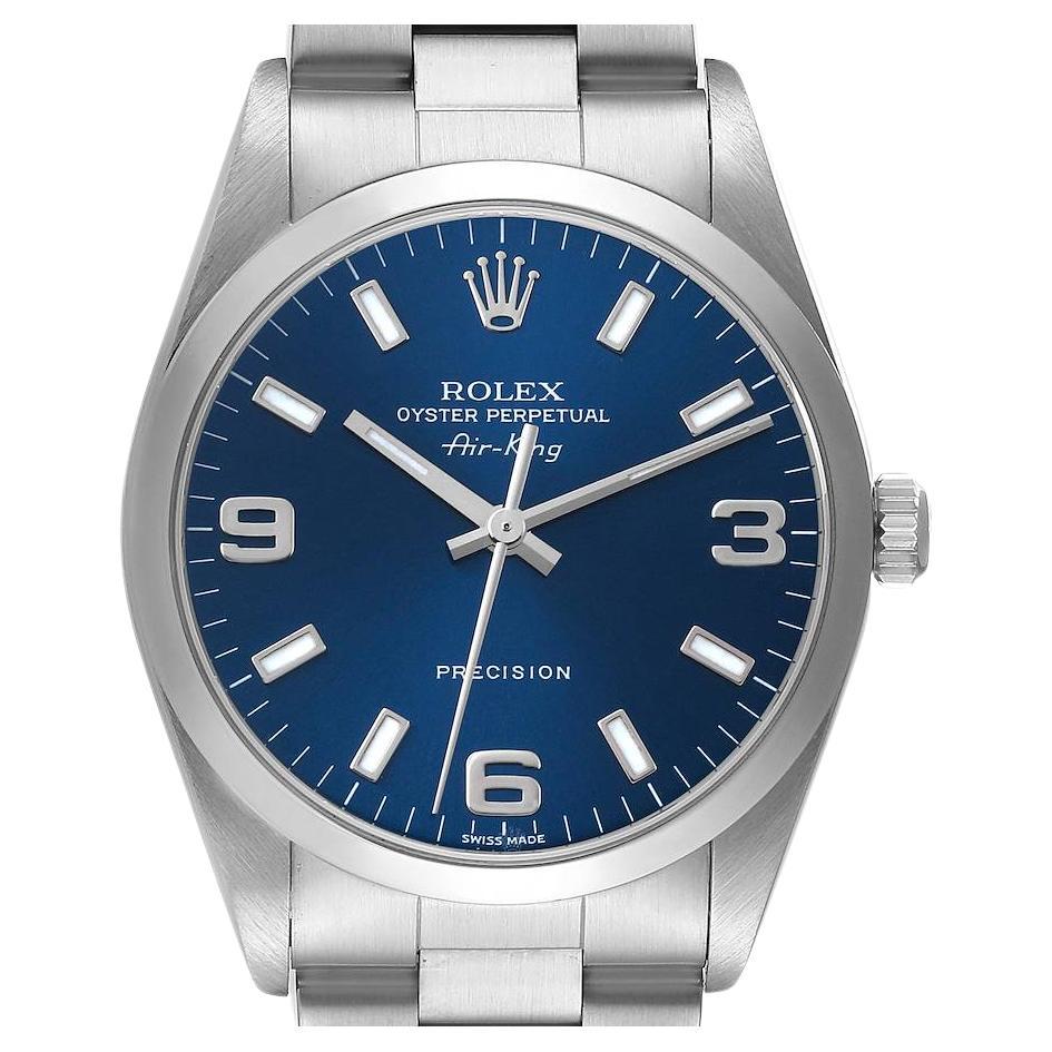 Rolex Air King Blue Dial Smooth Bezel Steel Mens Watch 14000