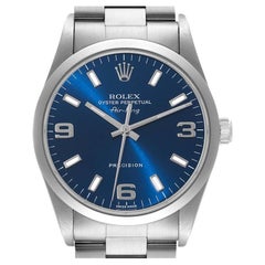 Rolex Air King 34mm Blue Dial Smooth Bezel Steel Mens Watch 14000