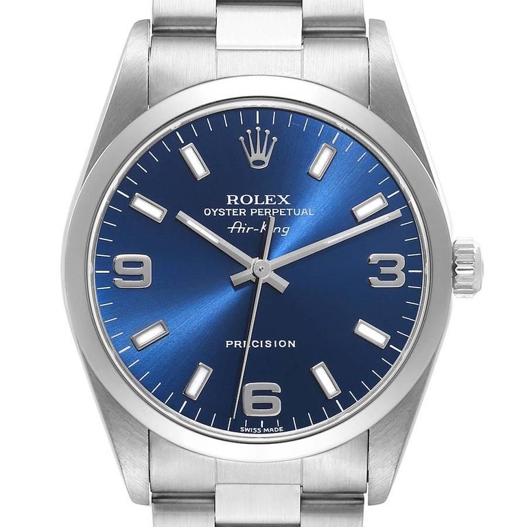 Rolex Air King 34mm Esfera Azul Bisel Liso Acero Reloj Caballero 14000 en  venta en 1stDibs