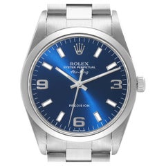 Rolex Air King 34mm Blue Dial Smooth Bezel Steel Mens Watch 14000