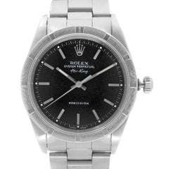 Rolex Air-King Engine Turned Bezel Steel Black Dial Mens Watch 14010