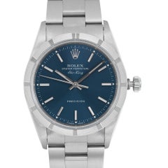 Rolex Air-King 34mm Engine Turned Bezel Steel Blue Dial Mens Watch 14010 Unworn