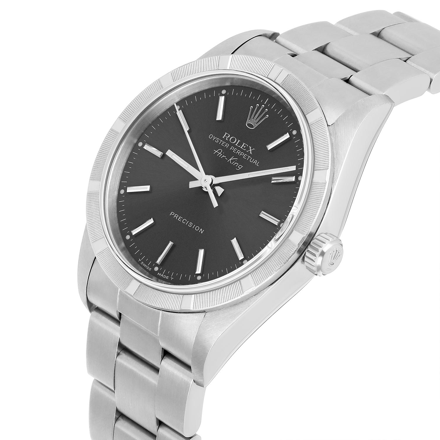 Modern Rolex Air-King 34mm Grey Dial Stainless Steel Oyster Watch 14010 Circa 1991 For Sale