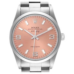 Rolex Air King 34mm Salmon Dial Domed Bezel Steel Mens Watch 14000 Box Papers