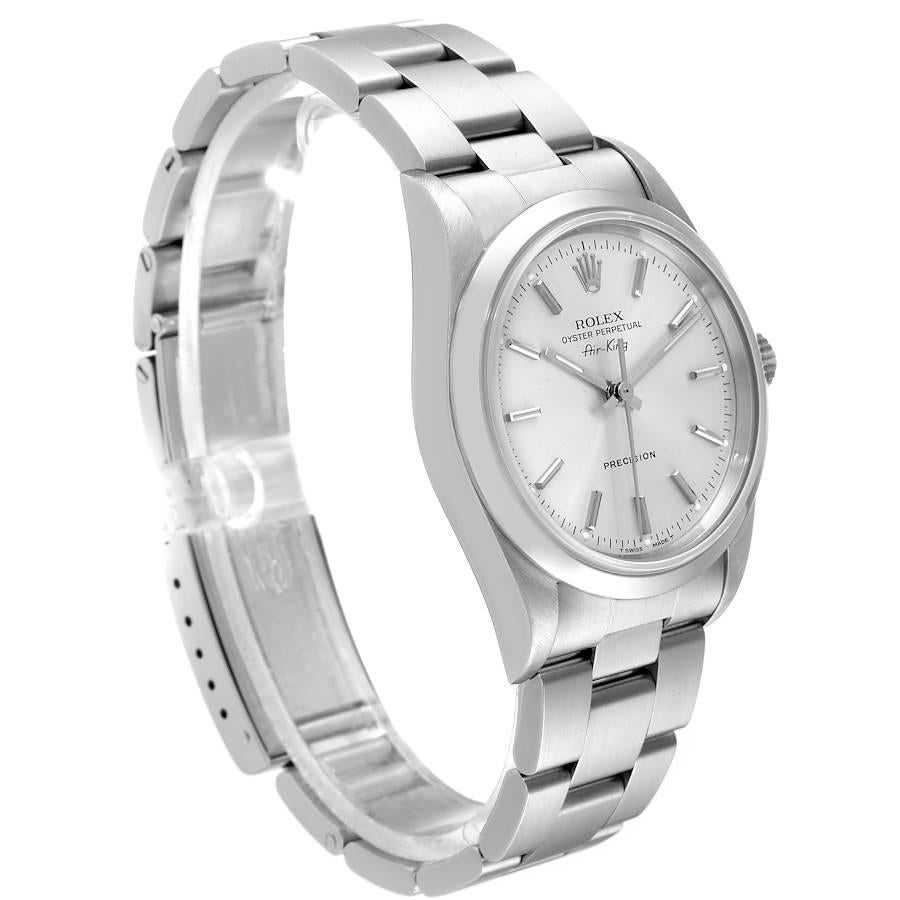 Rolex Air King 34mm Silver Dial Smooth Bezel Steel Mens Watch 14000 Box Papers In Excellent Condition In Atlanta, GA