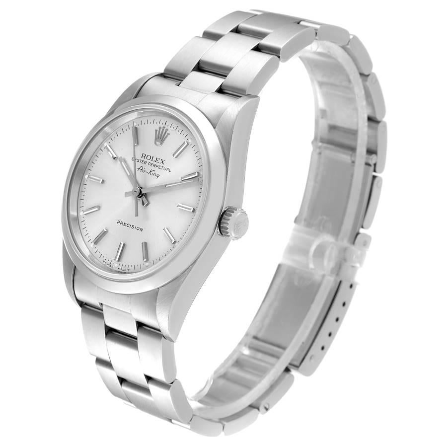 Men's Rolex Air King 34mm Silver Dial Smooth Bezel Steel Mens Watch 14000 Box Papers