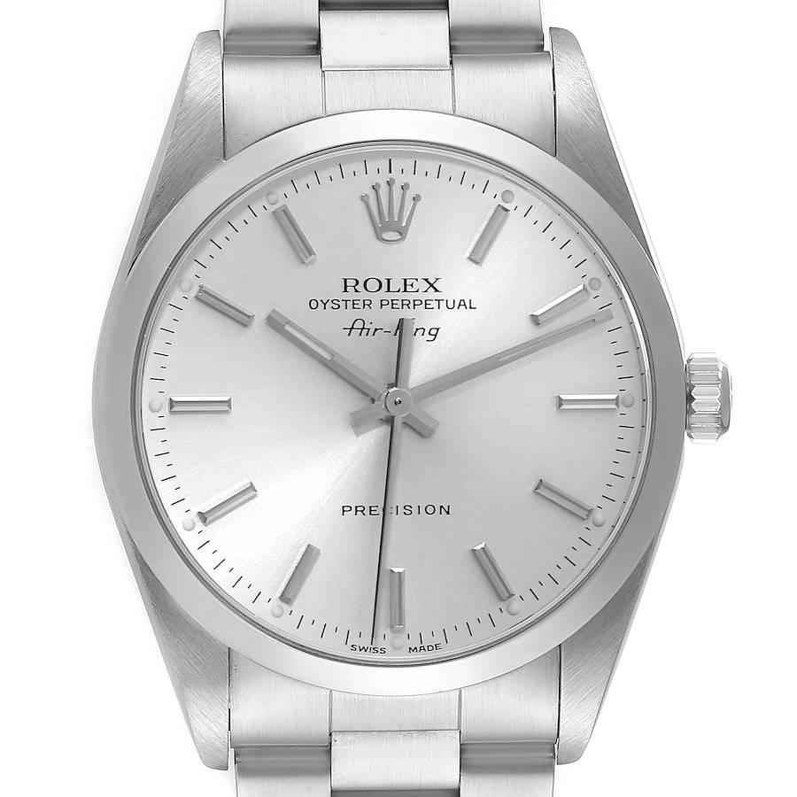 Rolex Air King 34mm Silver Dial Smooth Bezel Steel Mens Watch 14000 Box Papers