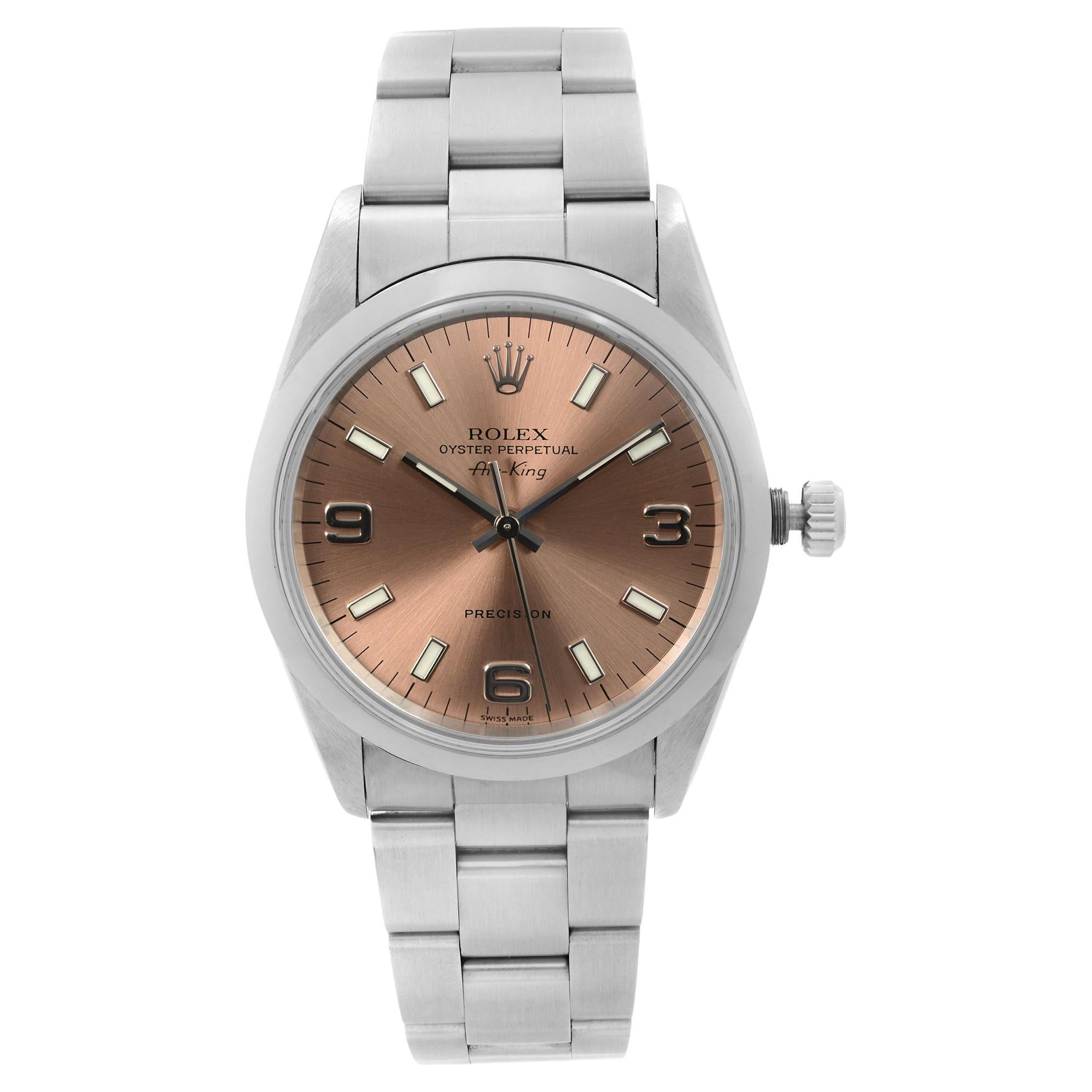 Rolex Air-King 34mm Stainless Steel Salmon Dial Automatic Mens Watch 14000