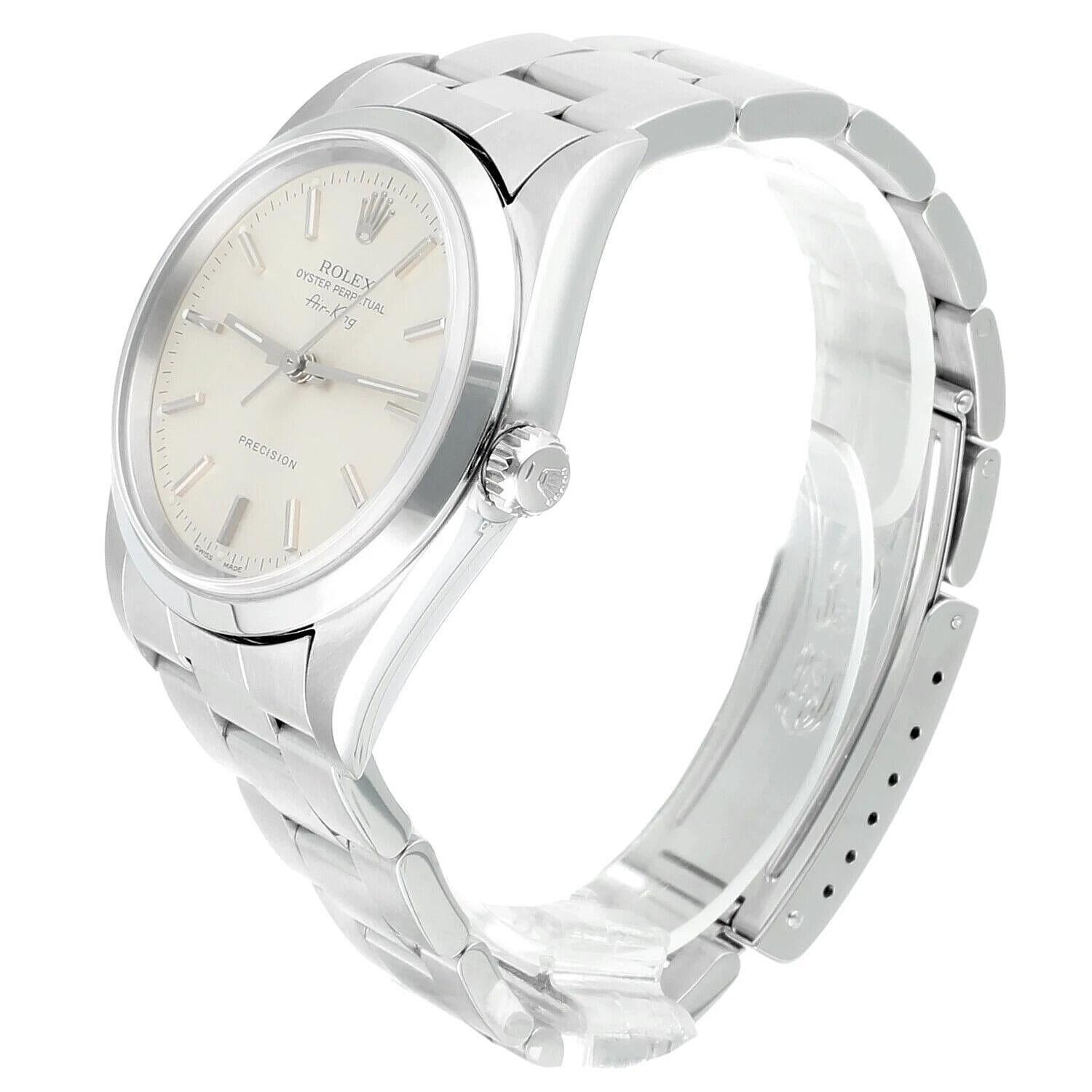 Rolex Air King 34mm Stainless Steel Watch Silver Dial Smooth Bezel Unisex 14000 For Sale 1