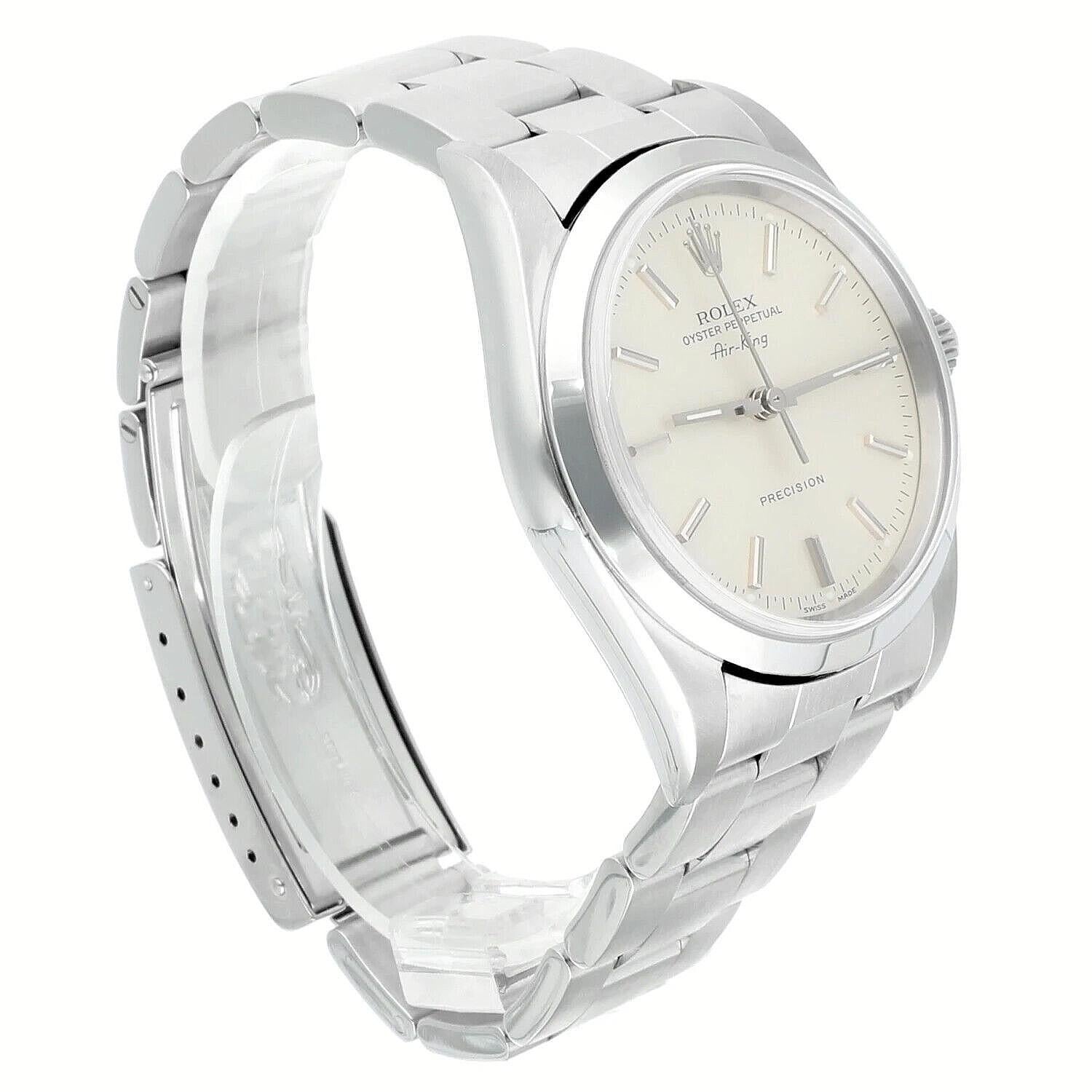 Rolex Air King 34mm Stainless Steel Watch Silver Dial Smooth Bezel Unisex 14000 For Sale 2
