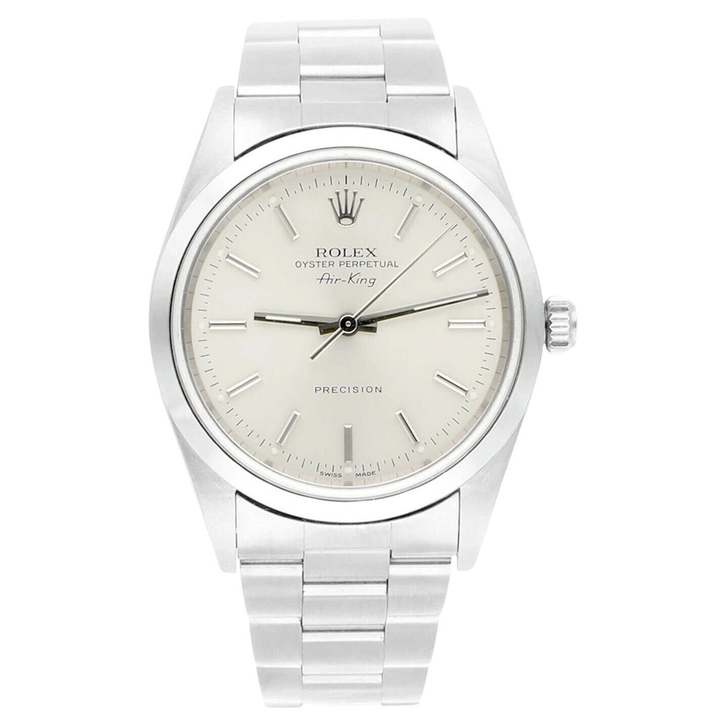 Rolex Air King 34mm Stainless Steel Watch Silver Dial Smooth Bezel Unisex 14000 For Sale