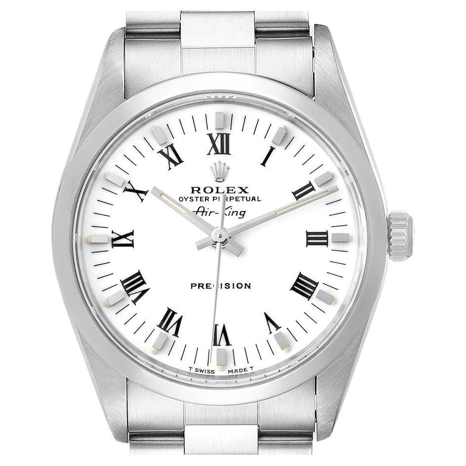 Rolex Air King Steel White Gold Fluted Bezel Men's Watch 114234 Box