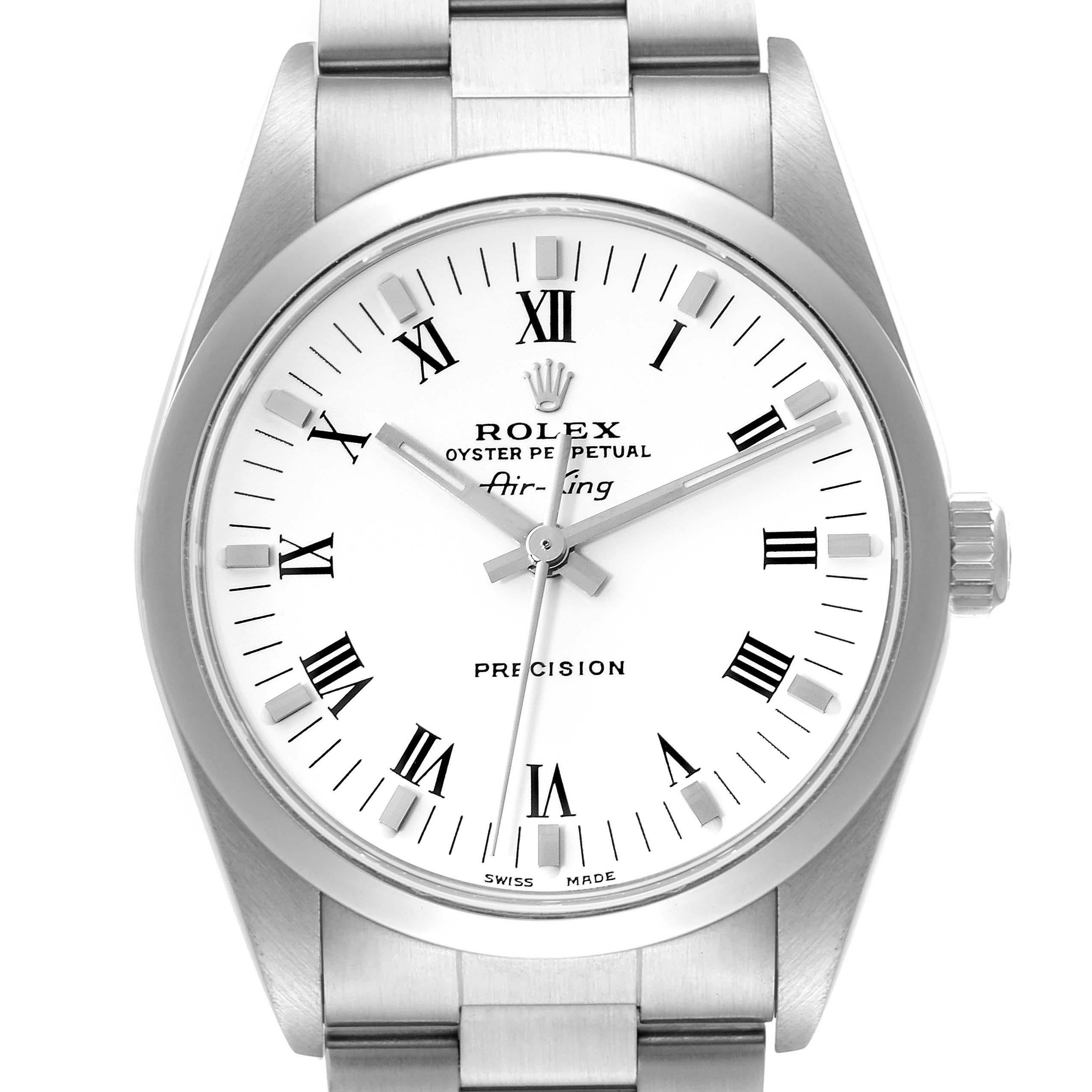 Rolex Air King 34mm White Roman Dial Domed Bezel Steel Mens Watch 14000