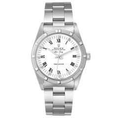 Rolex Air King 34mm Weiße Stahl-Herrenuhr mit römischem Zifferblatt 14010