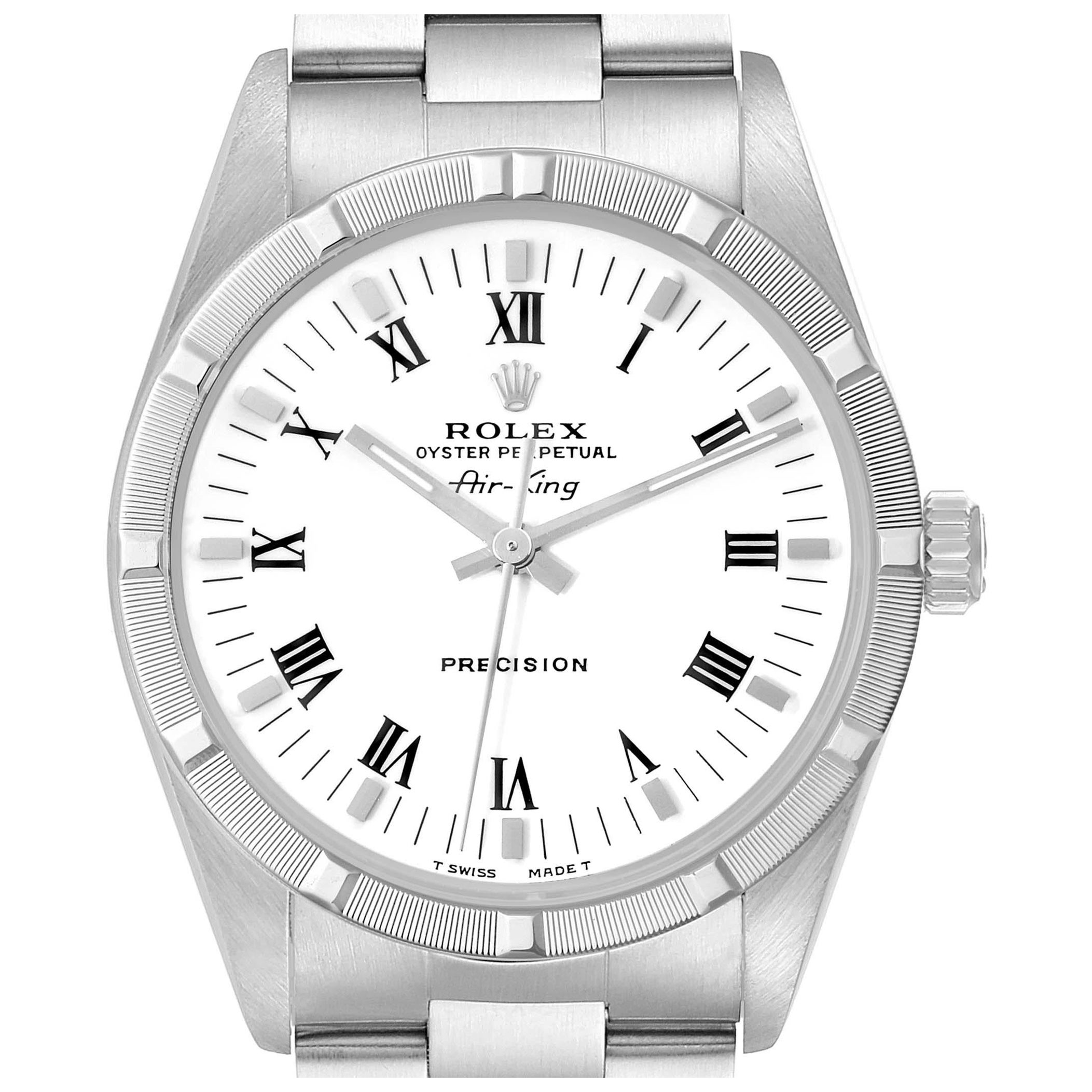 Rolex Air King 34mm White Roman Dial Steel Mens Watch 14010